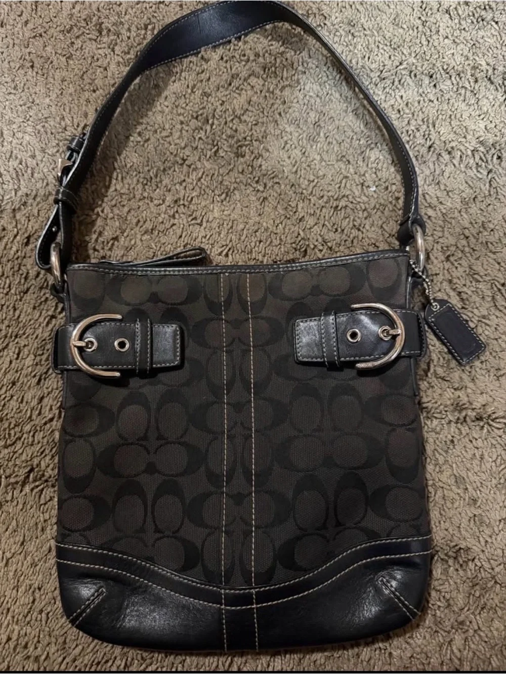 Coach Dark Brown and Black Signature Canvas Messenger